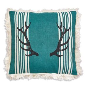 NEW! Deer Antler Fringed Throw Pillow Large Teal Cotton Cabin Lodge Rustic